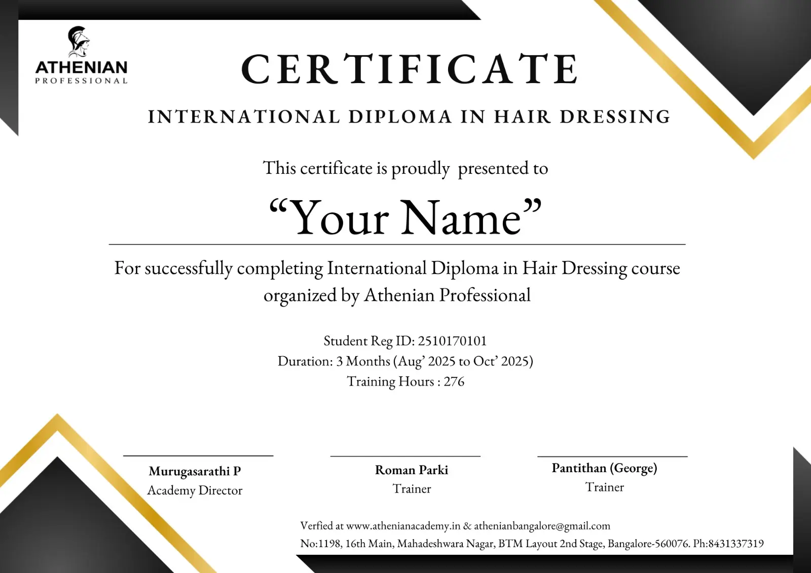 Course completion certificate preview